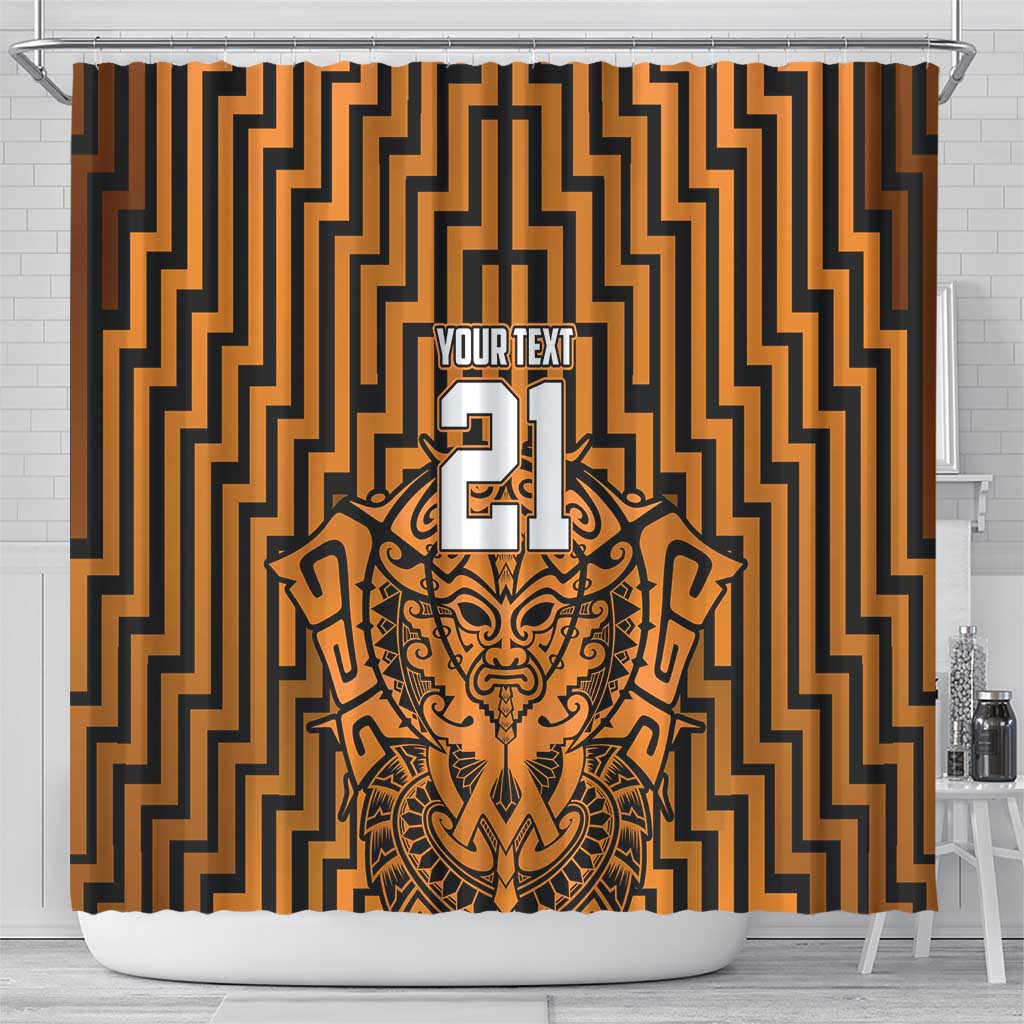 Custom Basketball New Zealand Shower Curtain Gold Maori Ta Moko Indigenous LT9 - Polynesian Pride
