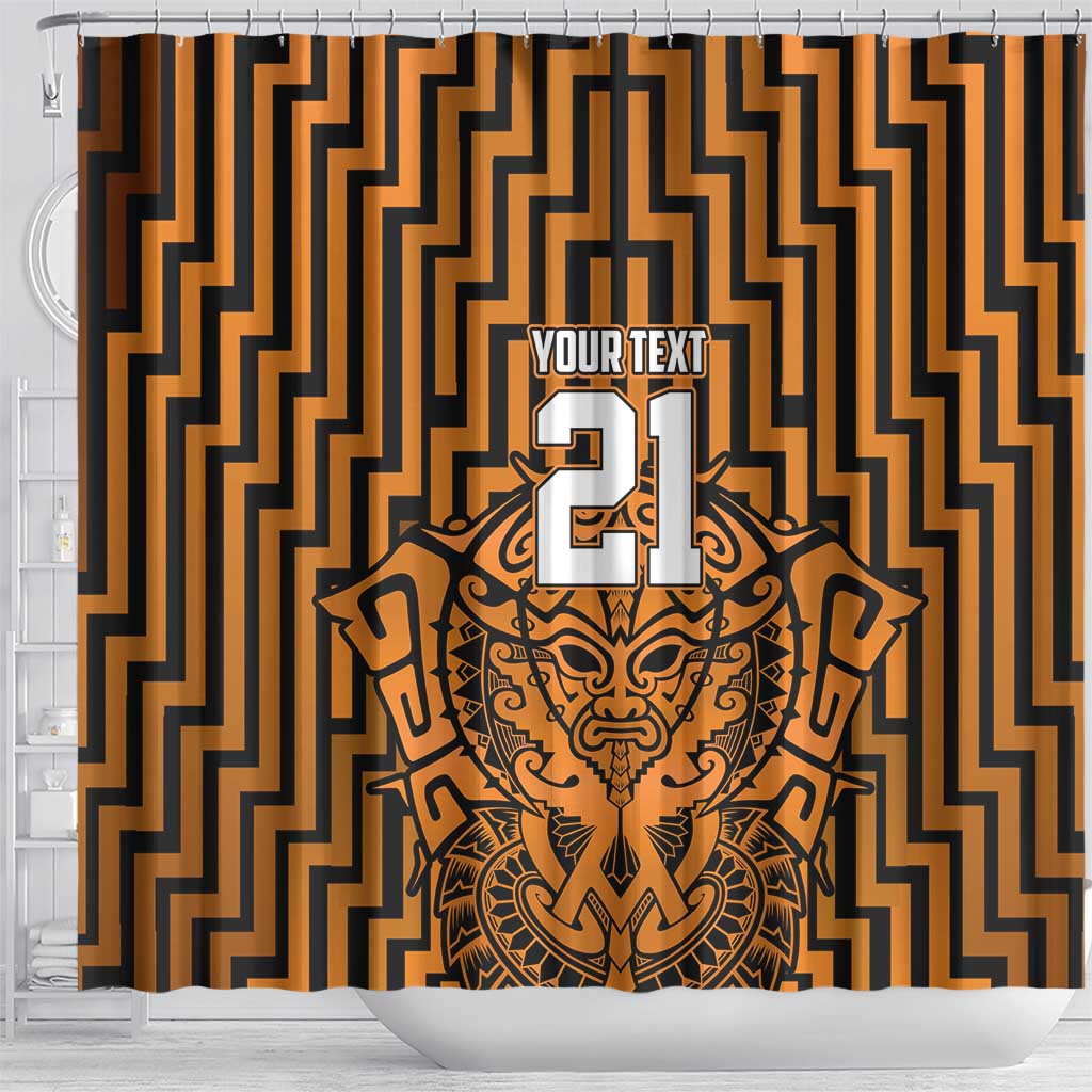 Custom Basketball New Zealand Shower Curtain Gold Maori Ta Moko Indigenous LT9 - Polynesian Pride
