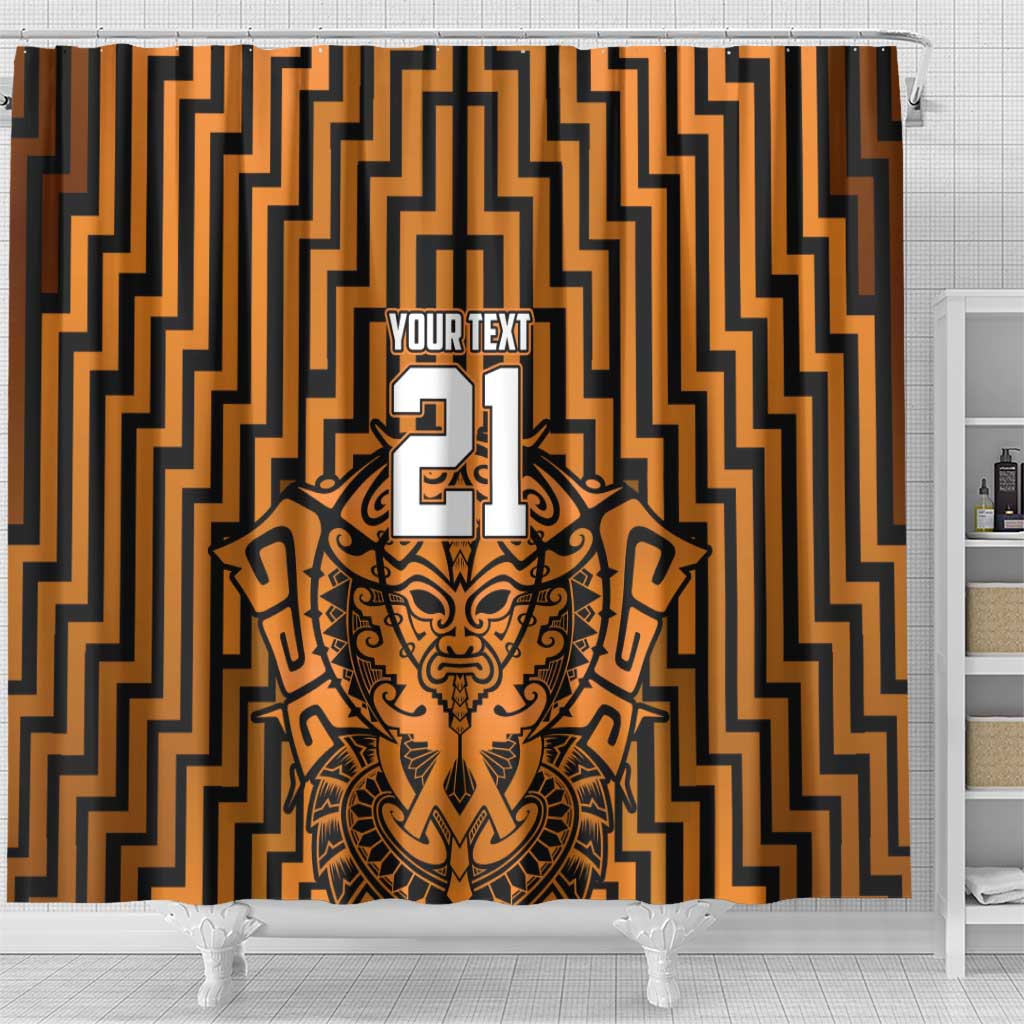 Custom Basketball New Zealand Shower Curtain Gold Maori Ta Moko Indigenous LT9 - Polynesian Pride
