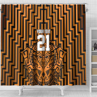 Custom Basketball New Zealand Shower Curtain Gold Maori Ta Moko Indigenous LT9 - Polynesian Pride
