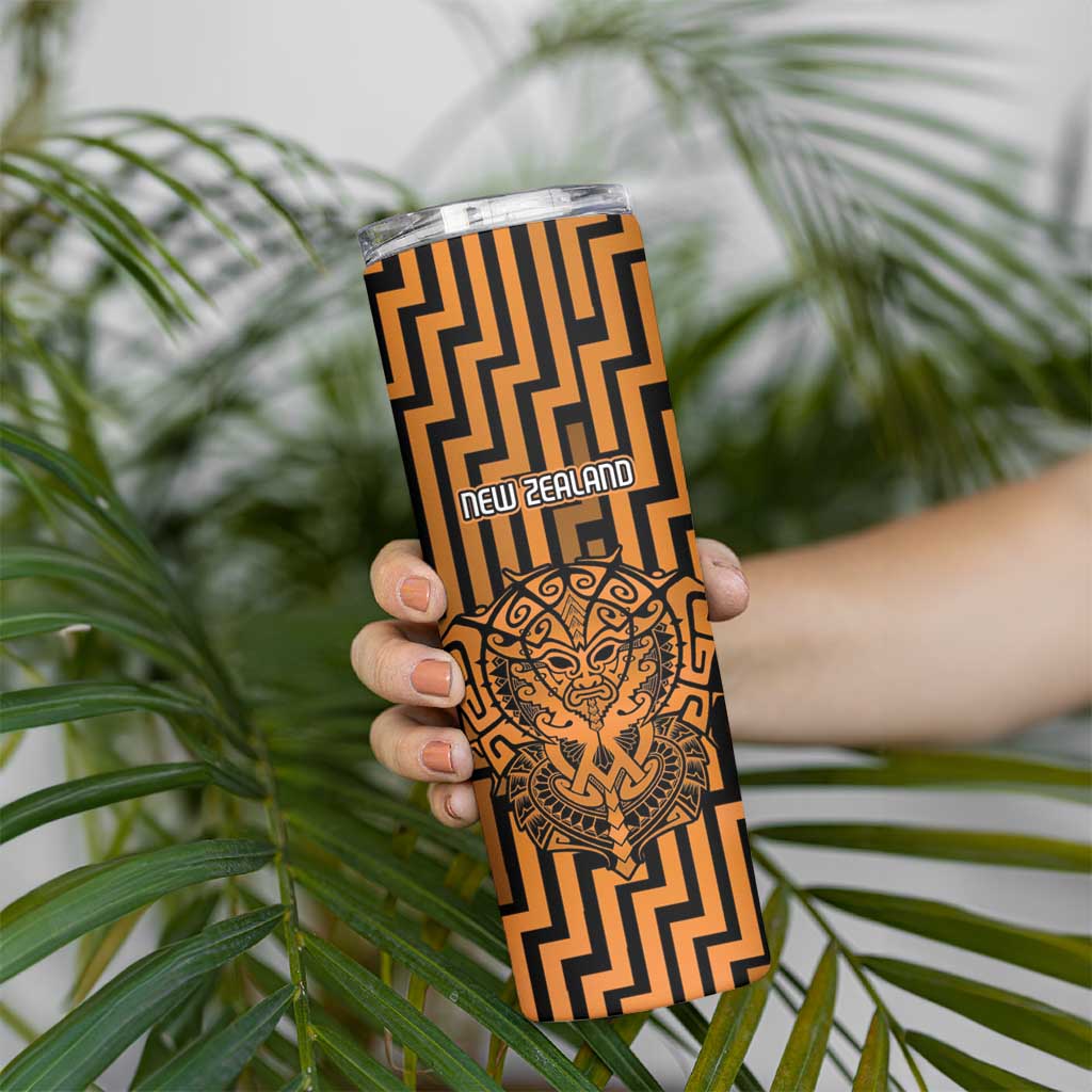 Custom Basketball New Zealand Skinny Tumbler Gold Maori Ta Moko Indigenous LT9 - Polynesian Pride