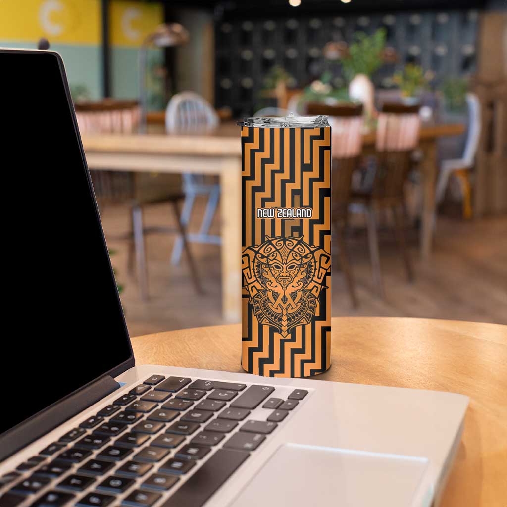 Custom Basketball New Zealand Skinny Tumbler Gold Maori Ta Moko Indigenous LT9 - Polynesian Pride
