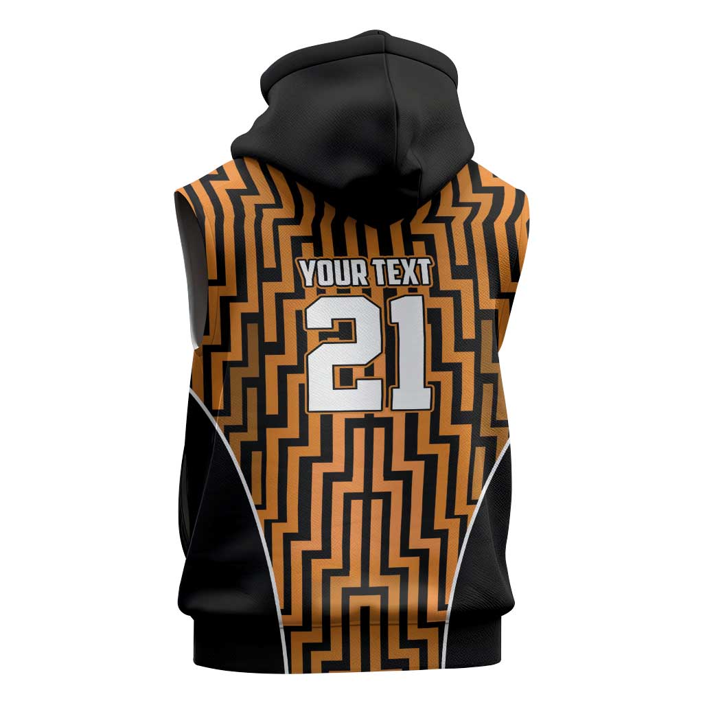 Custom Basketball New Zealand Sleeveless Hoodie Gold Maori Ta Moko Indigenous LT9 - Polynesian Pride