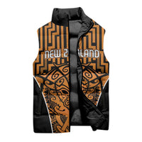 Custom Basketball New Zealand Sleeveless Puffer Jacket Gold Maori Ta Moko Indigenous - Polynesian Pride