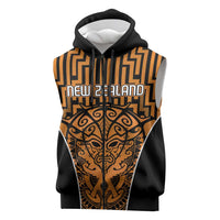 Custom Basketball New Zealand Sleeveless Zip Hoodie Gold Maori Ta Moko Indigenous LT9 Gold - Polynesian Pride