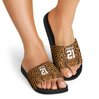 Custom Basketball New Zealand Slide Sandals Gold Maori Ta Moko Indigenous - Polynesian Pride