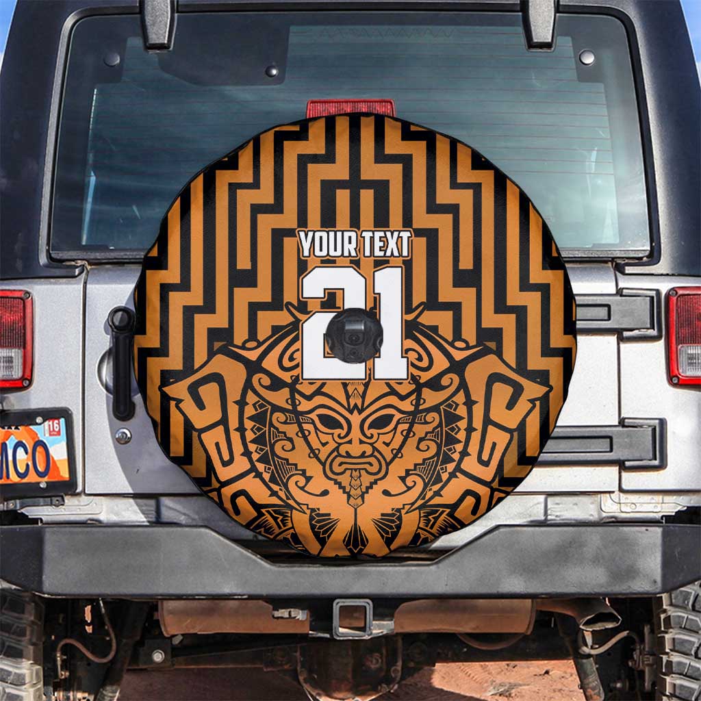 Custom Basketball New Zealand Spare Tire Cover Gold Maori Ta Moko Indigenous - Polynesian Pride