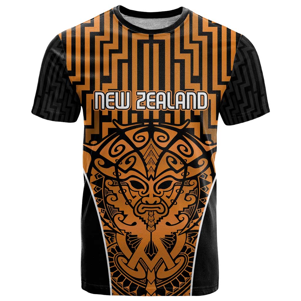 Custom Basketball New Zealand T Shirt Gold Maori Ta Moko Indigenous LT9 Gold - Polynesian Pride