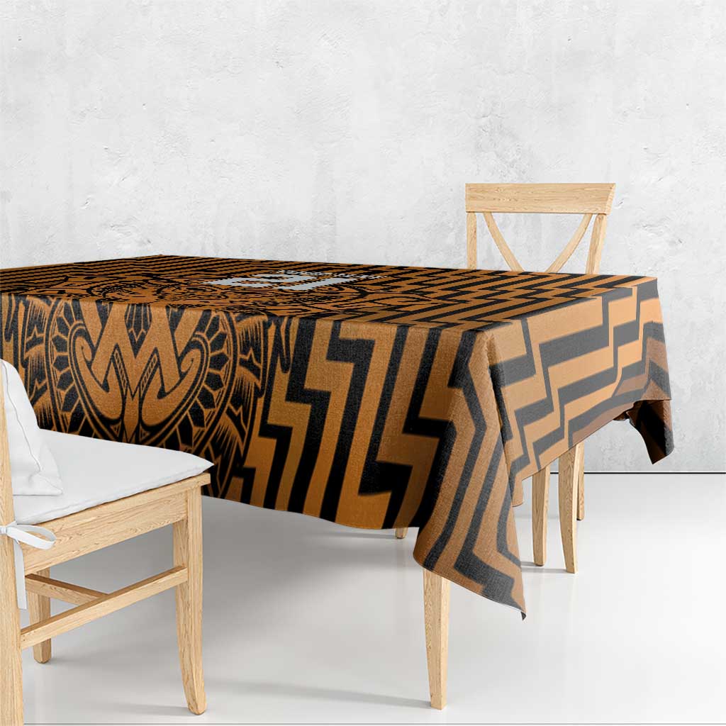 Custom Basketball New Zealand Tablecloth Gold Maori Ta Moko Indigenous - Polynesian Pride