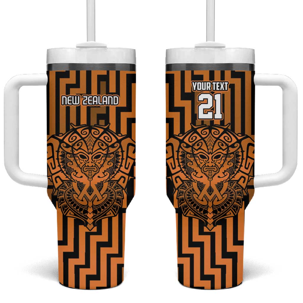 Custom Basketball New Zealand Tumbler With Handle Gold Maori Ta Moko Indigenous LT9 One Size: 40 oz Gold - Polynesian Pride