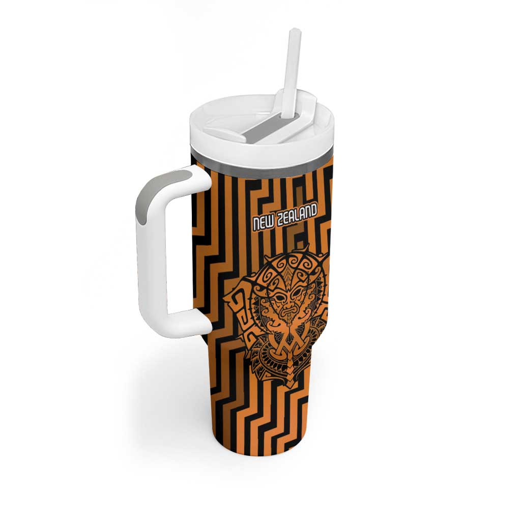 Custom Basketball New Zealand Tumbler With Handle Gold Maori Ta Moko Indigenous LT9 - Polynesian Pride