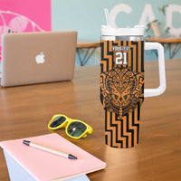 Custom Basketball New Zealand Tumbler With Handle Gold Maori Ta Moko Indigenous LT9 - Polynesian Pride
