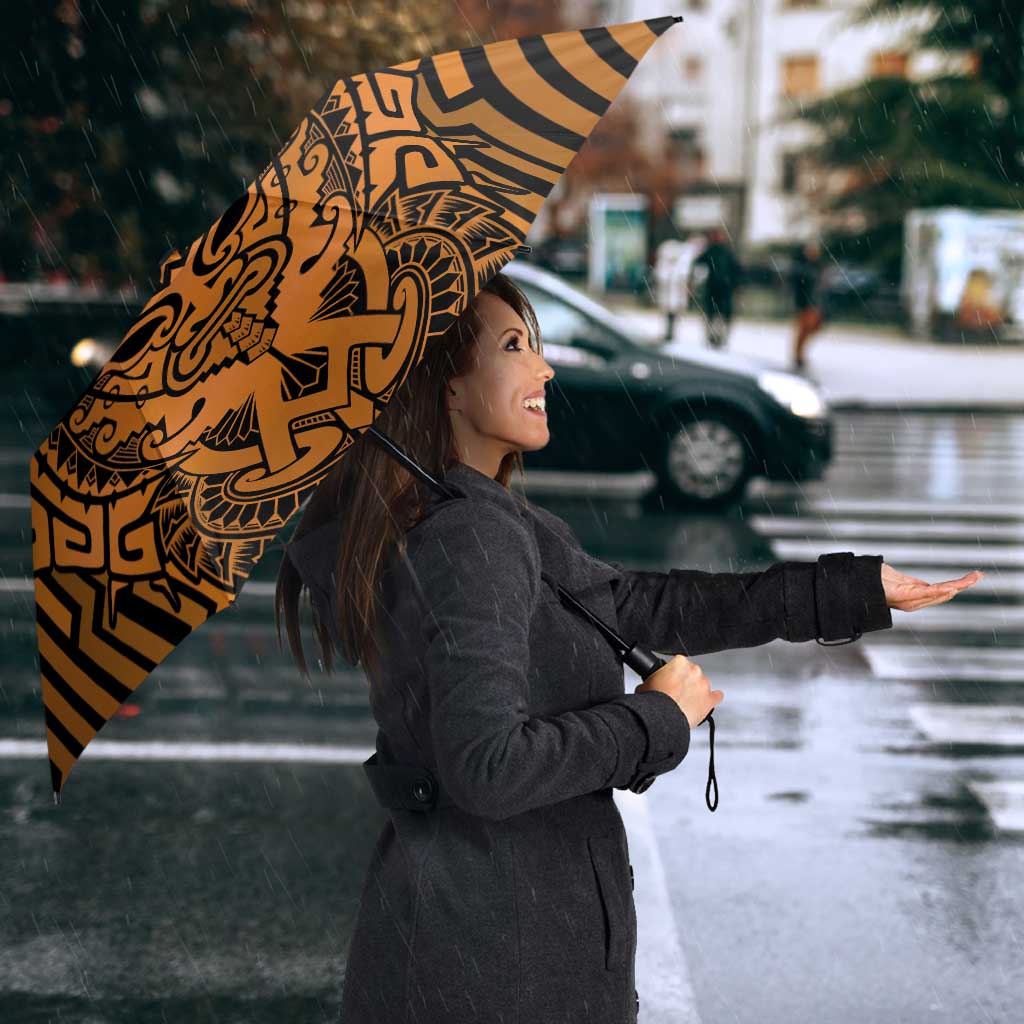 Custom Basketball New Zealand Umbrella Gold Maori Ta Moko Indigenous - Polynesian Pride
