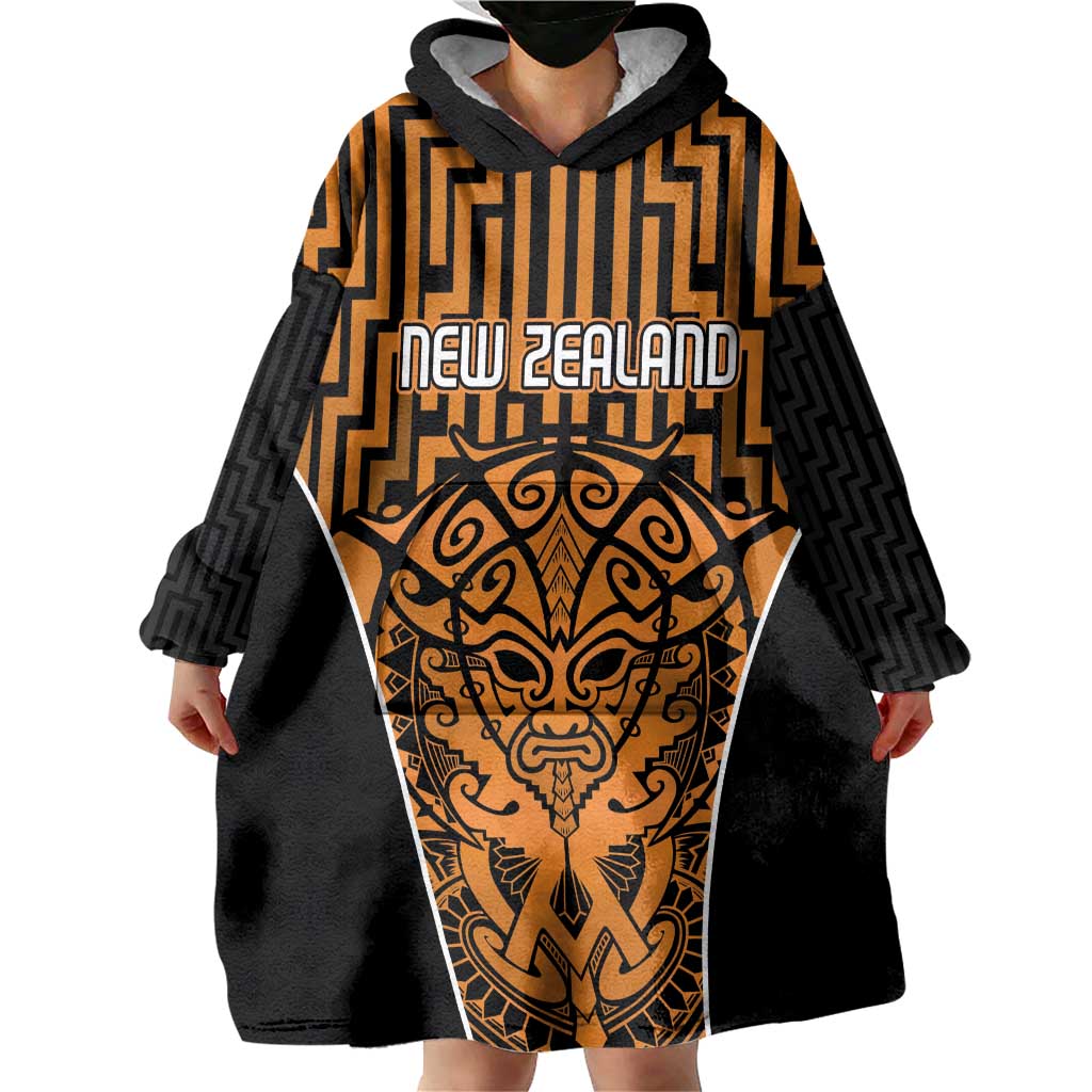 Custom Basketball New Zealand Wearable Blanket Hoodie Gold Maori Ta Moko Indigenous LT9 - Polynesian Pride