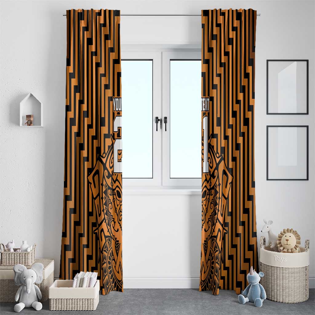 Custom Basketball New Zealand Window Curtain Gold Maori Ta Moko Indigenous - Polynesian Pride