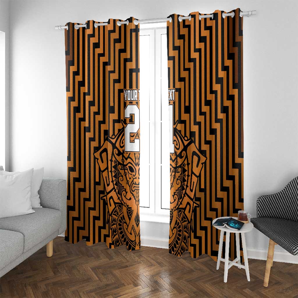 Custom Basketball New Zealand Window Curtain Gold Maori Ta Moko Indigenous - Polynesian Pride