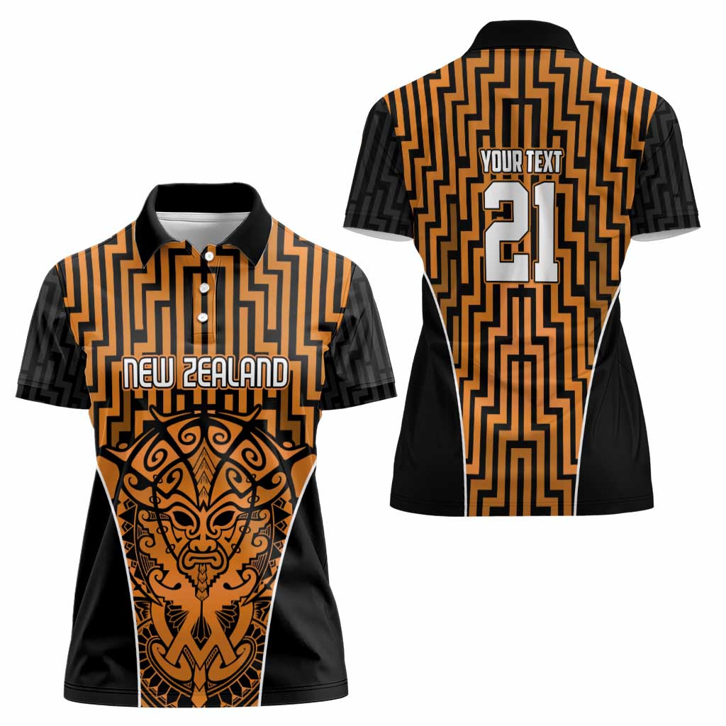 Custom Basketball New Zealand Women Polo Shirt Gold Maori Ta Moko Indigenous - Polynesian Pride