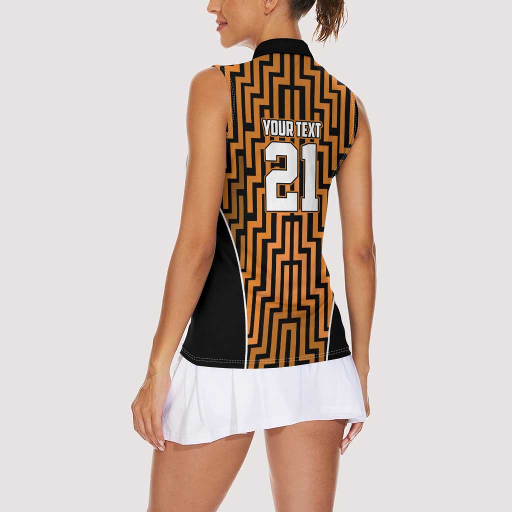 Custom Basketball New Zealand Women Sleeveless Polo Shirt Gold Maori Ta Moko Indigenous LT9 - Polynesian Pride