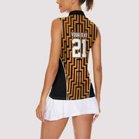 Custom Basketball New Zealand Women Sleeveless Polo Shirt Gold Maori Ta Moko Indigenous LT9 - Polynesian Pride