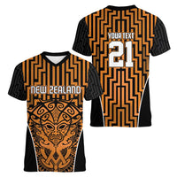 Custom Basketball New Zealand Women V-Neck T-Shirt Gold Maori Ta Moko Indigenous LT9 - Polynesian Pride