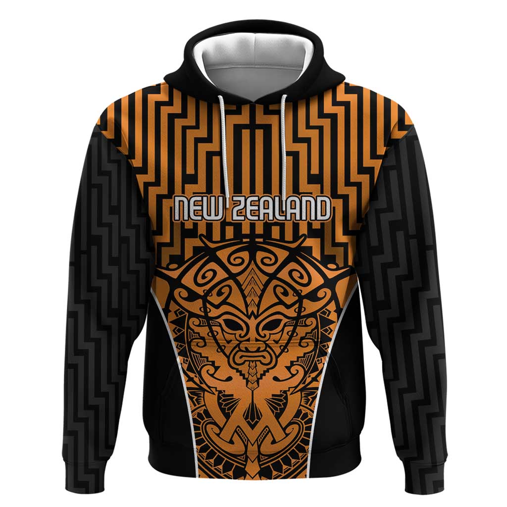 Custom Basketball New Zealand Zip Hoodie Gold Maori Ta Moko Indigenous LT9 Pullover Hoodie Gold - Polynesian Pride