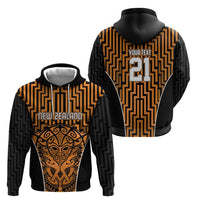 Custom Basketball New Zealand Zip Hoodie Gold Maori Ta Moko Indigenous LT9 - Polynesian Pride
