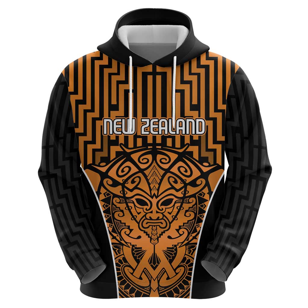 Custom Basketball New Zealand Zip Hoodie Gold Maori Ta Moko Indigenous LT9 - Polynesian Pride