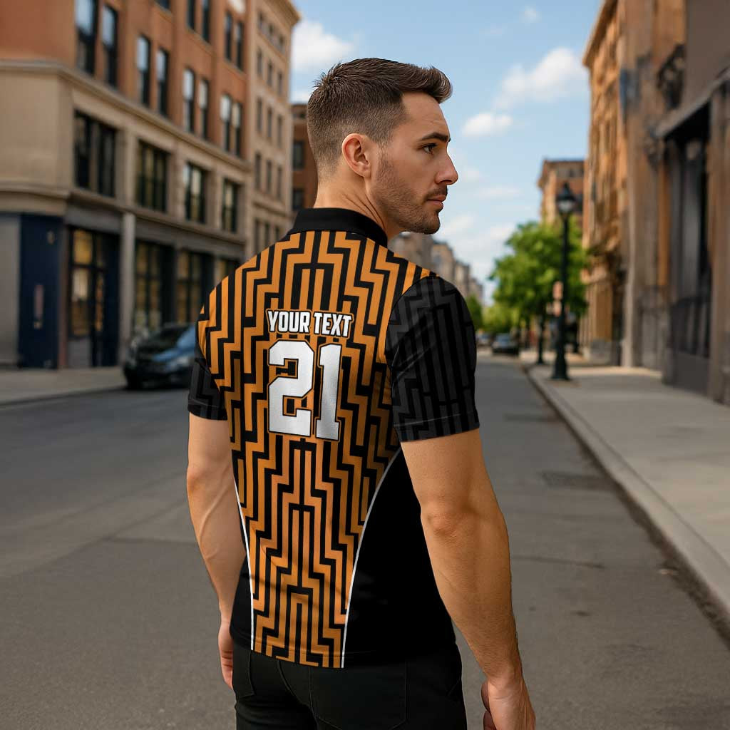 Custom Basketball New Zealand Zipper Polo Shirt Gold Maori Ta Moko Indigenous LT9 - Polynesian Pride