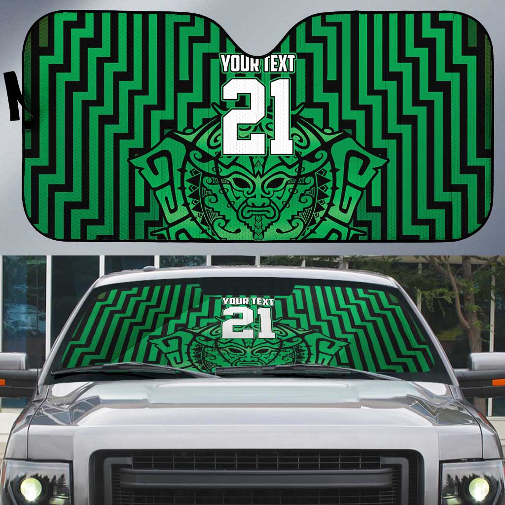 Custom Basketball New Zealand Auto Sun Shade Green Maori Ta Moko Indigenous - Polynesian Pride