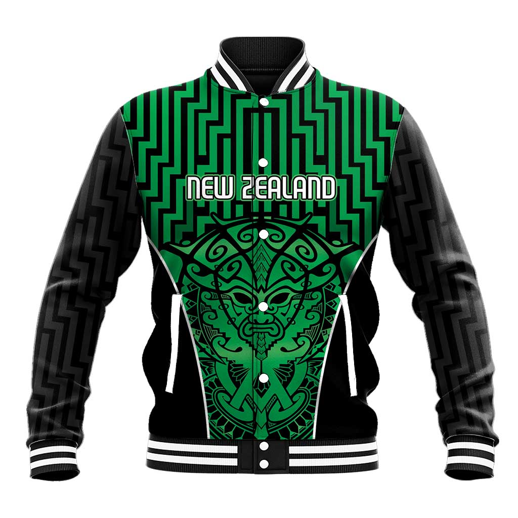 Custom Basketball New Zealand Baseball Jacket Green Maori Ta Moko Indigenous - Polynesian Pride