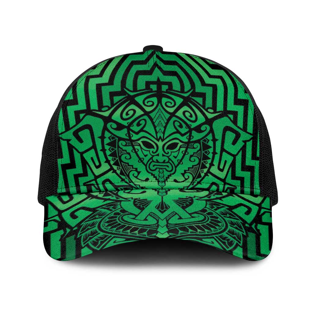 Basketball New Zealand Baseball Net Cap Green Maori Ta Moko Indigenous LT9 One Size Black Green - Polynesian Pride