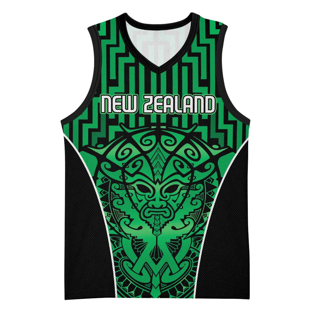 Custom Basketball New Zealand Basketball Jersey Green Maori Ta Moko Indigenous - Polynesian Pride
