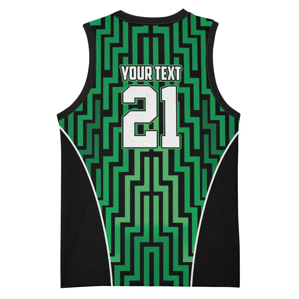 Custom Basketball New Zealand Basketball Jersey Green Maori Ta Moko Indigenous - Polynesian Pride
