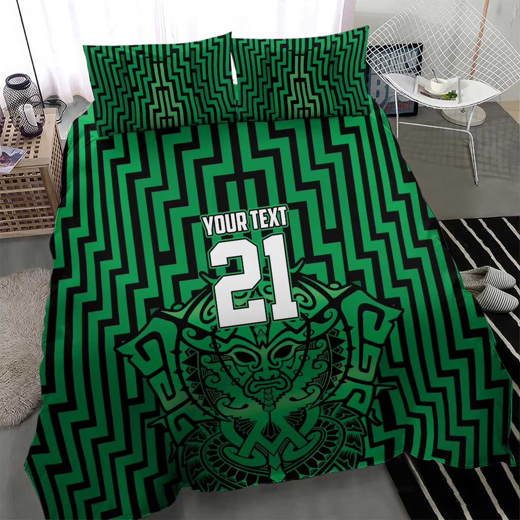 Custom Basketball New Zealand Bedding Set Green Maori Ta Moko Indigenous - Polynesian Pride