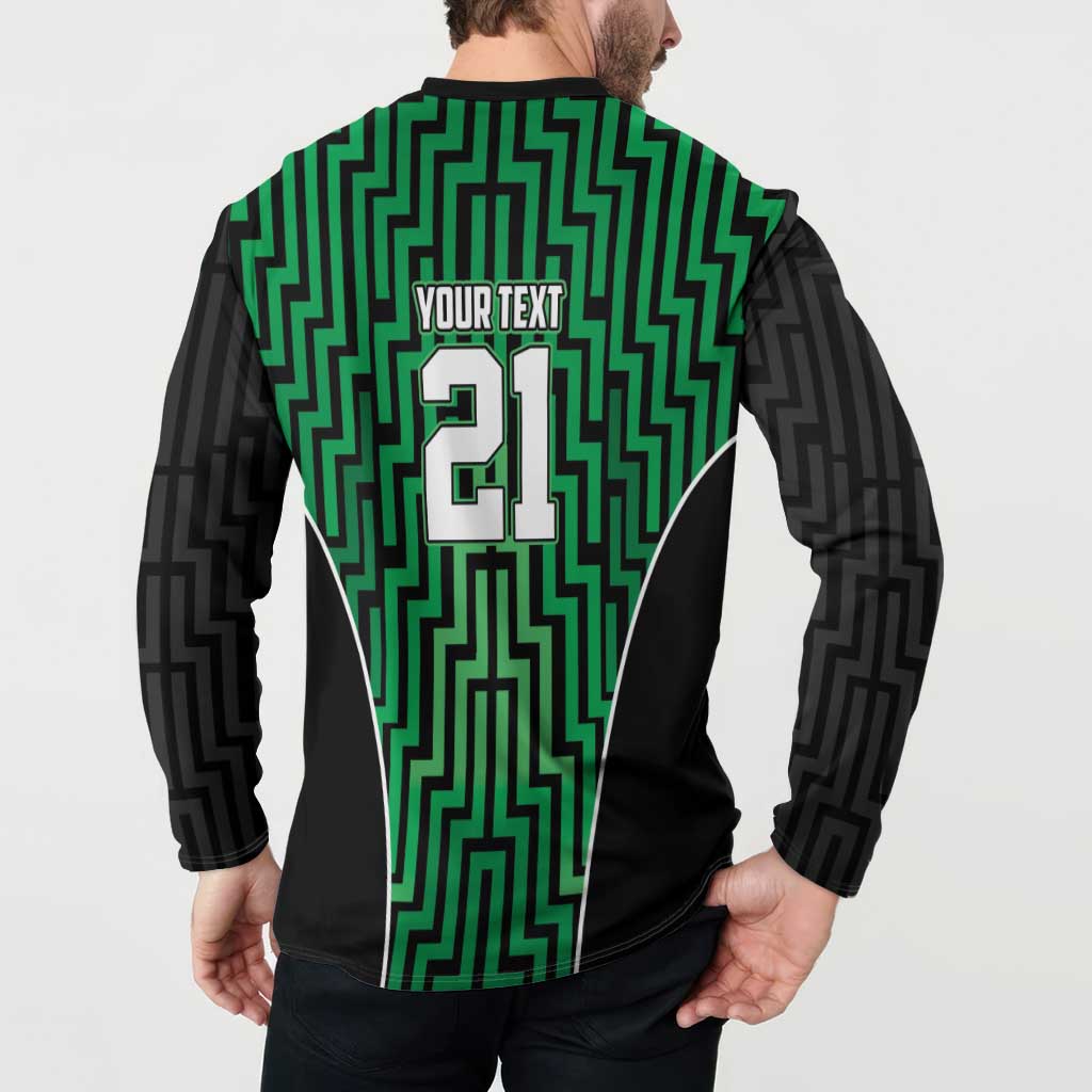Custom Basketball New Zealand Button Sweatshirt Green Maori Ta Moko Indigenous - Polynesian Pride