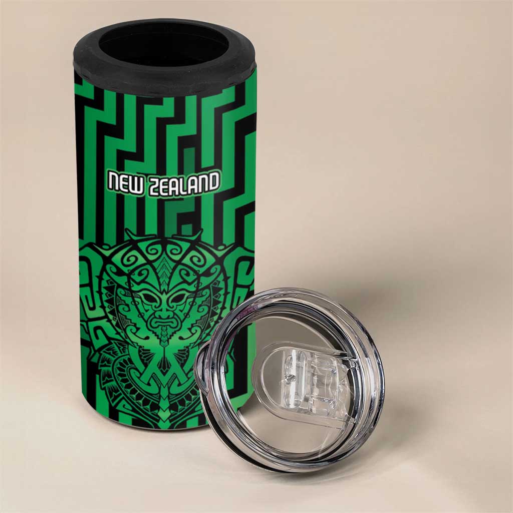 Custom Basketball New Zealand 4 in 1 Can Cooler Tumbler Green Maori Ta Moko Indigenous LT9 - Polynesian Pride