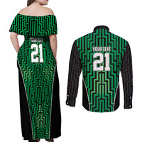 Custom Basketball New Zealand Couples Matching Off Shoulder Maxi Dress and Long Sleeve Button Shirt Green Maori Ta Moko Indigenous LT9 - Polynesian Pride