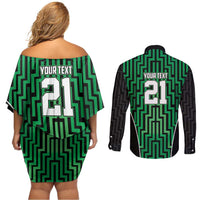 Custom Basketball New Zealand Couples Matching Off Shoulder Short Dress and Long Sleeve Button Shirt Green Maori Ta Moko Indigenous LT9 - Polynesian Pride