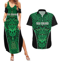 Custom Basketball New Zealand Couples Matching Summer Maxi Dress and Hawaiian Shirt Green Maori Ta Moko Indigenous - Polynesian Pride