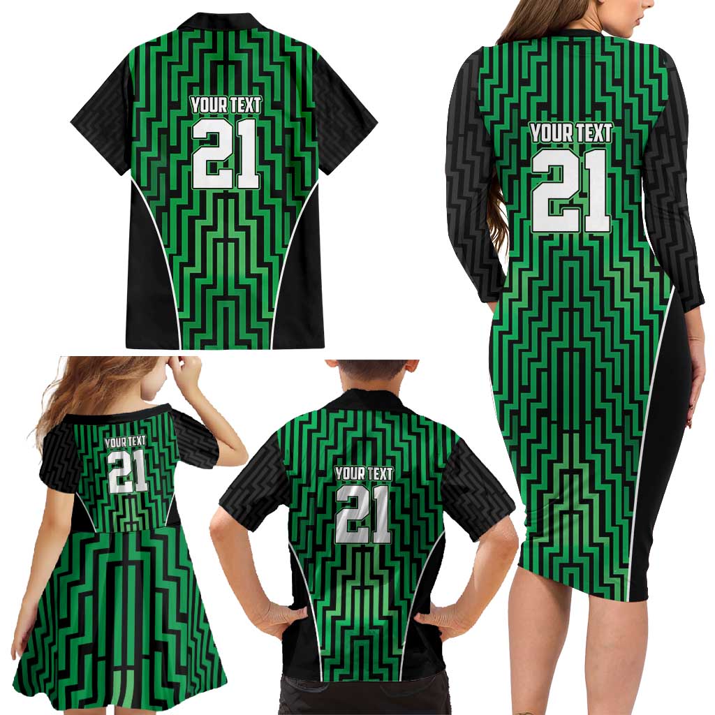 Custom Basketball New Zealand Family Matching Long Sleeve Bodycon Dress and Hawaiian Shirt Green Maori Ta Moko Indigenous LT9 - Polynesian Pride