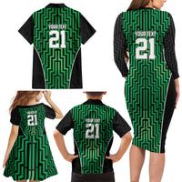 Custom Basketball New Zealand Family Matching Long Sleeve Bodycon Dress and Hawaiian Shirt Green Maori Ta Moko Indigenous LT9 - Polynesian Pride