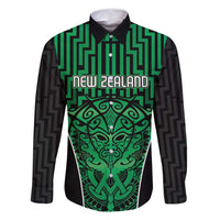 Custom Basketball New Zealand Family Matching Mermaid Dress and Hawaiian Shirt Green Maori Ta Moko Indigenous LT9 Dad's Shirt - Long Sleeve Green - Polynesian Pride