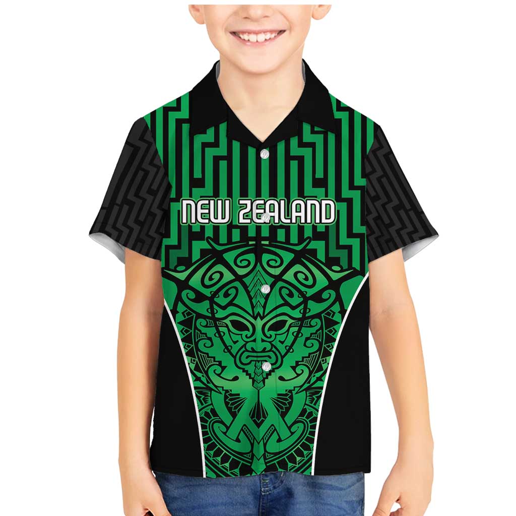 Custom Basketball New Zealand Family Matching Mermaid Dress and Hawaiian Shirt Green Maori Ta Moko Indigenous LT9 Son's Shirt Green - Polynesian Pride