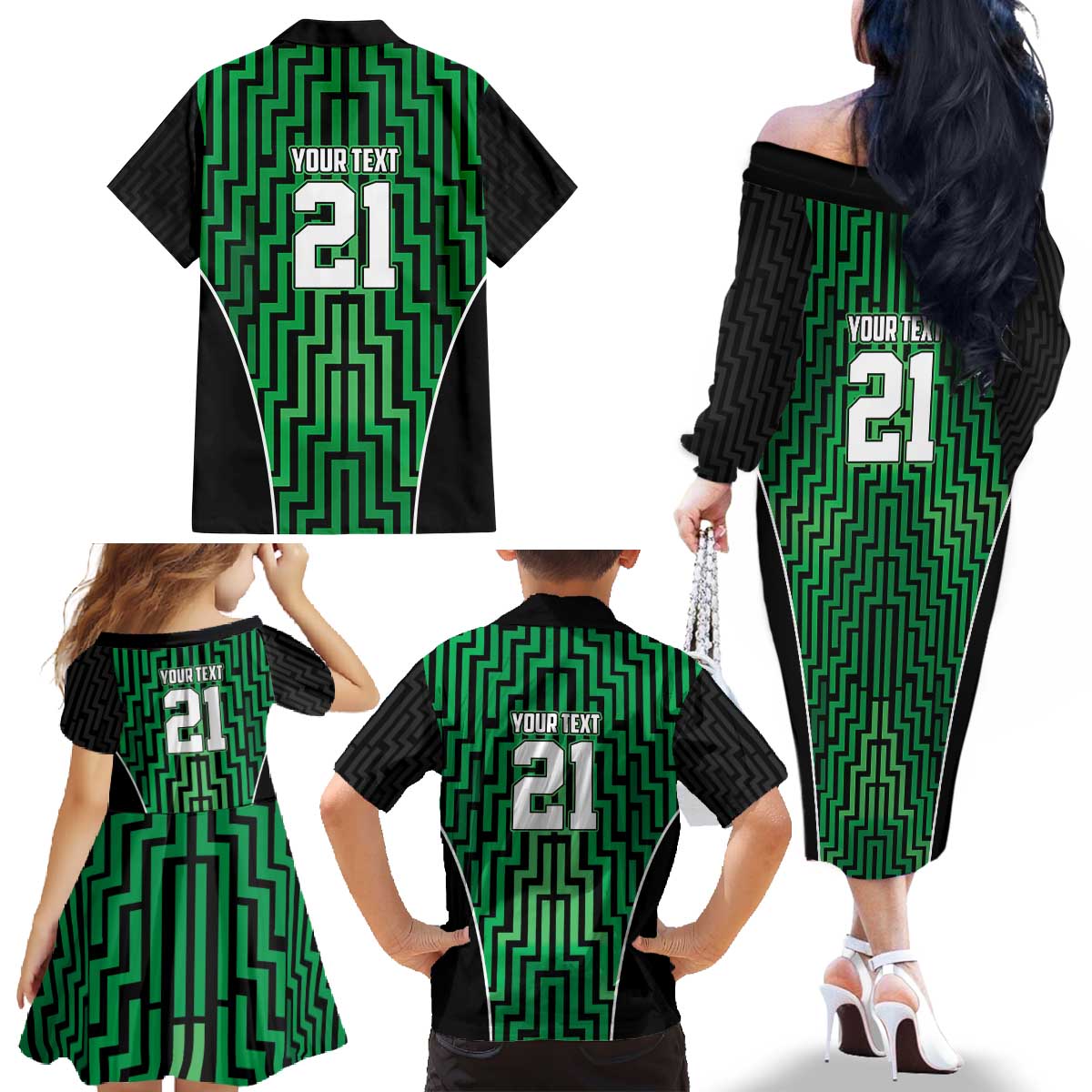 Custom Basketball New Zealand Family Matching Off The Shoulder Long Sleeve Dress and Hawaiian Shirt Green Maori Ta Moko Indigenous LT9 - Polynesian Pride