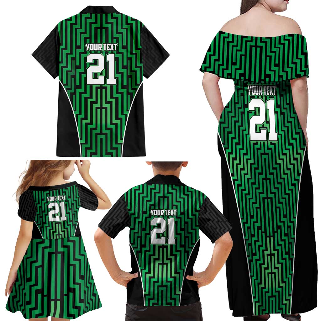 Custom Basketball New Zealand Family Matching Off Shoulder Maxi Dress and Hawaiian Shirt Green Maori Ta Moko Indigenous LT9 - Polynesian Pride