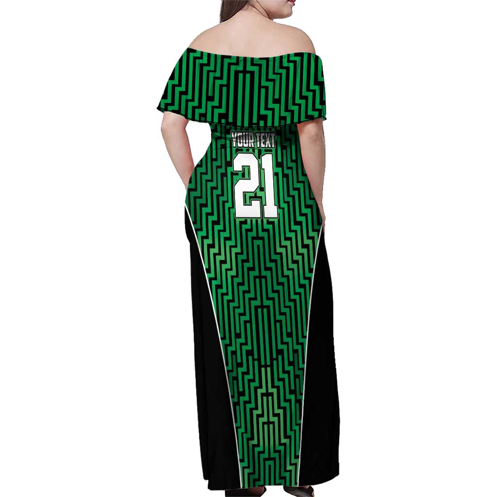 Custom Basketball New Zealand Family Matching Off Shoulder Maxi Dress and Hawaiian Shirt Green Maori Ta Moko Indigenous LT9 - Polynesian Pride