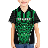 Custom Basketball New Zealand Family Matching Off Shoulder Maxi Dress and Hawaiian Shirt Green Maori Ta Moko Indigenous LT9 Son's Shirt Green - Polynesian Pride