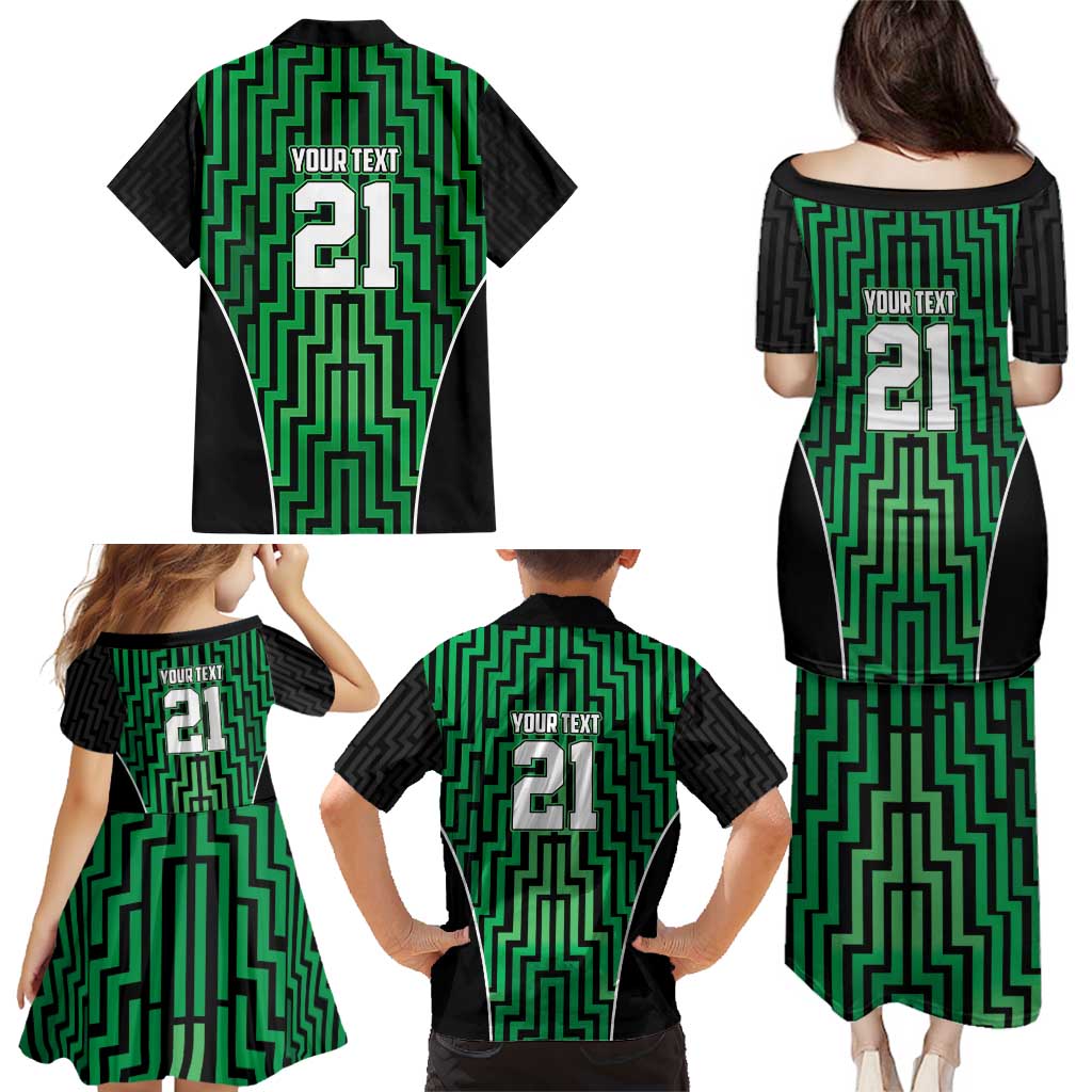 Custom Basketball New Zealand Family Matching Puletasi and Hawaiian Shirt Green Maori Ta Moko Indigenous - Polynesian Pride