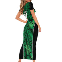 Custom Basketball New Zealand Family Matching Short Sleeve Bodycon Dress and Hawaiian Shirt Green Maori Ta Moko Indigenous LT9 - Polynesian Pride
