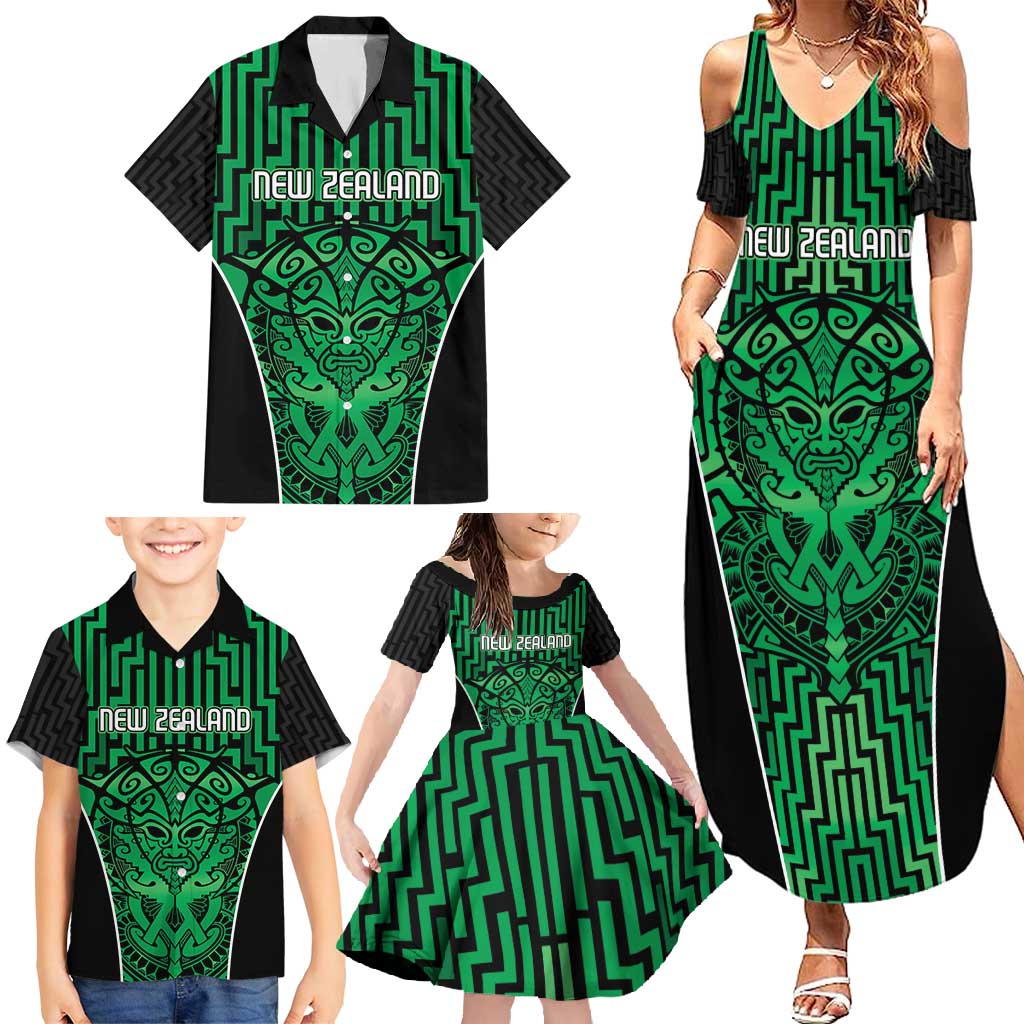 Custom Basketball New Zealand Family Matching Summer Maxi Dress and Hawaiian Shirt Green Maori Ta Moko Indigenous LT9 - Polynesian Pride